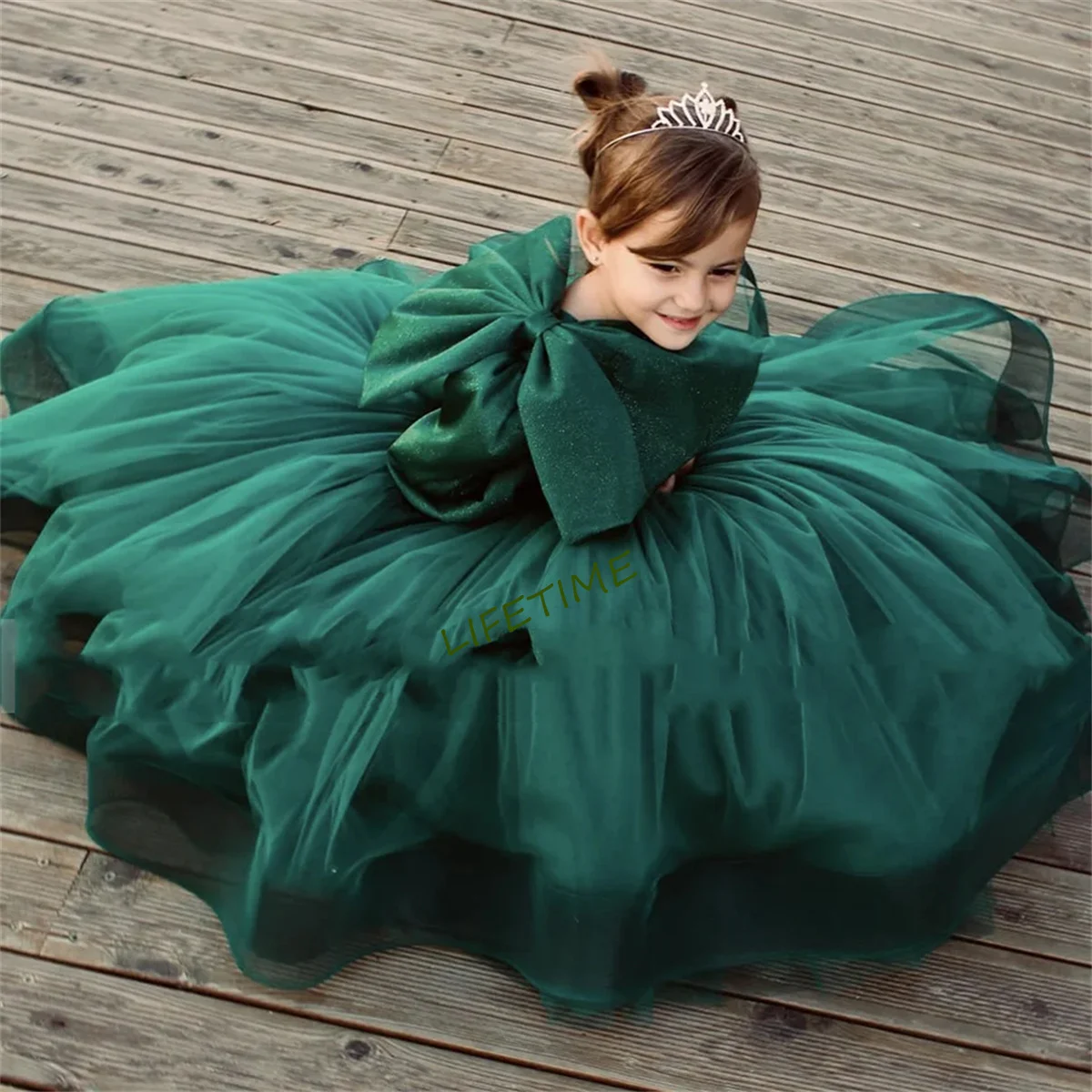 

Flower Girl Dresses Green Girls Cute Stain Dresses Formal Princess Gowns 2023 For Wedding Party Tulle Junior Bridesmaid Dress