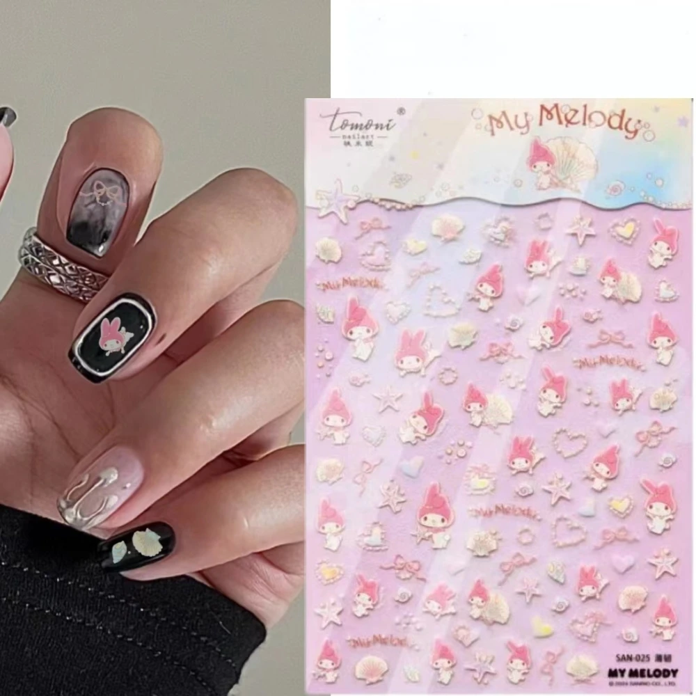 1 Blatt hello kitty Melodie Sanrio neue 5d Relief Nail Art Aufkleber Nagel Aufkleber für Maniküre Modedesign DIY glückliche Accessoires