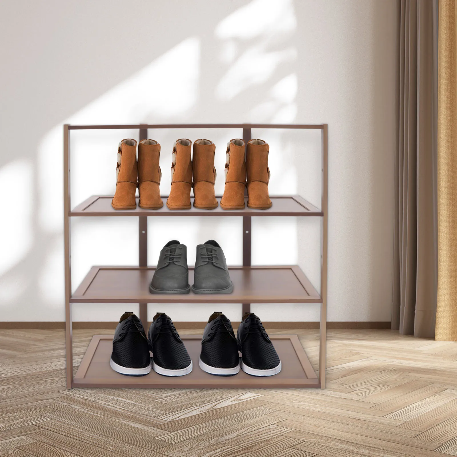 

4 Tier Bamboo Shoe Rack, Shoe Storage Organizer for Entryway Closet Floor