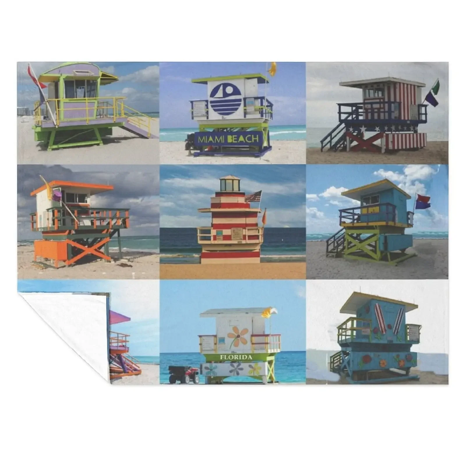 

Miami Beach, Florida - Iconic Lifeguard Towers Throw Blanket Travel Bed Fashionable Bed blankets and throws Blankets