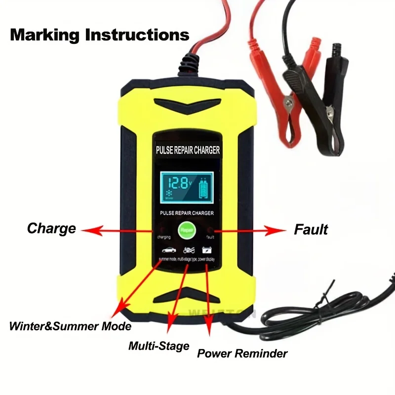 6A Car Battery Charger 110V/240V Mini Automatic Battery with Pulse Repair Fully-Automatic Temperature Compensation for Car Truck