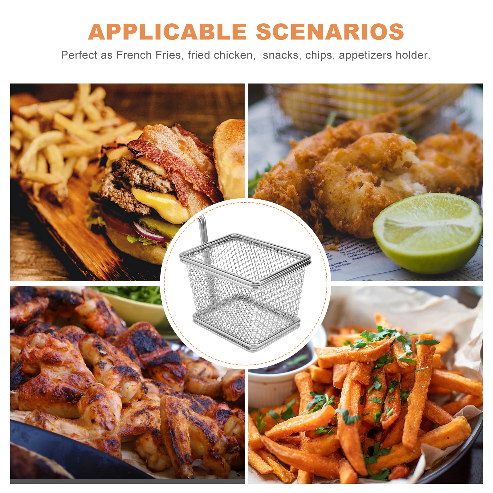 

1Pcs Corrosion Resistant Reusable Kitchen Frying Basket Fine Polished Long Life Silver Fried Kitchen Storage Basket