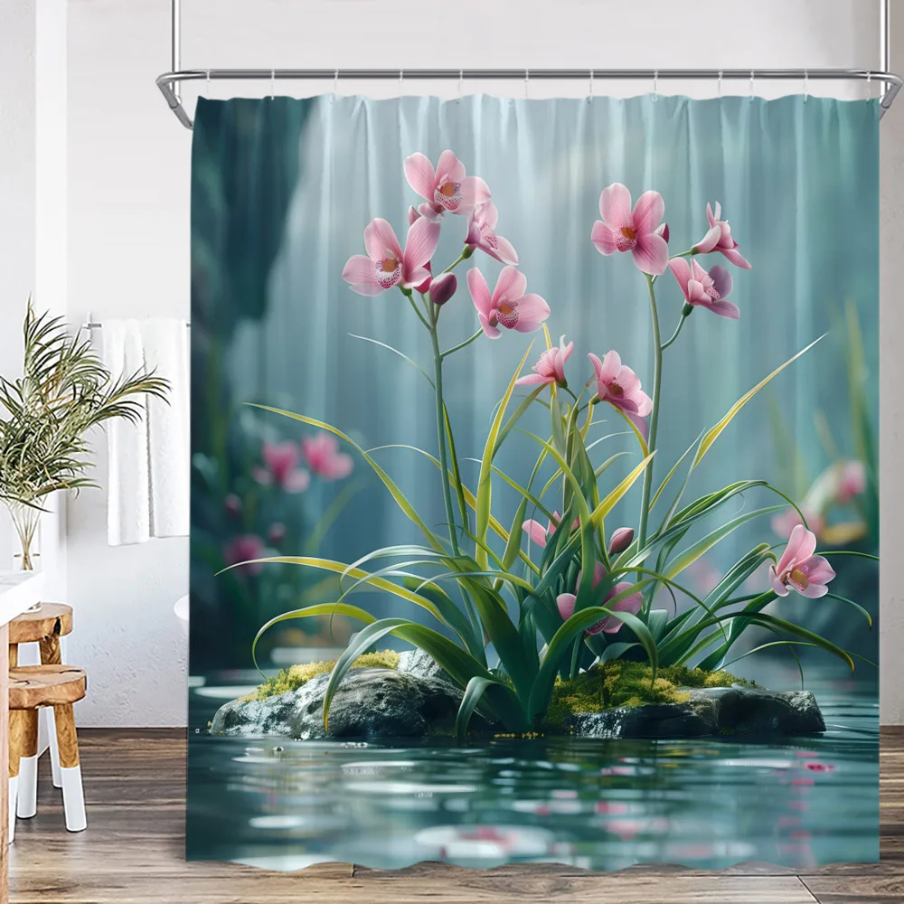 Fantasy Forest Shower Curtains Natural Scenery Koi Carp Pond River Flowers Bathroom Decorations Nature Bathtub Curtains for Home