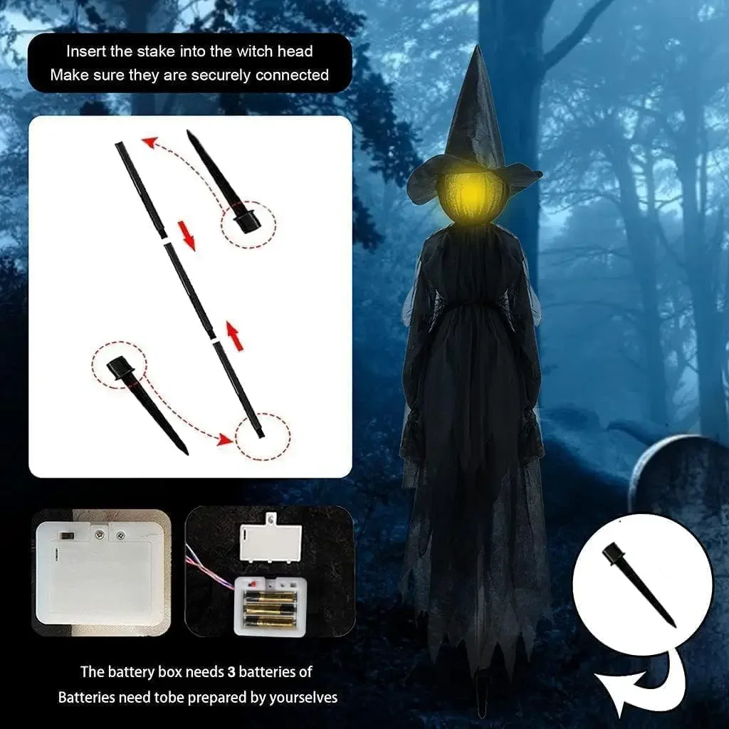 1.5M Halloween Light-up Witches Voice Control Screaming Witches Scary Decoration Sound Activated Witches Holding Hands for Home