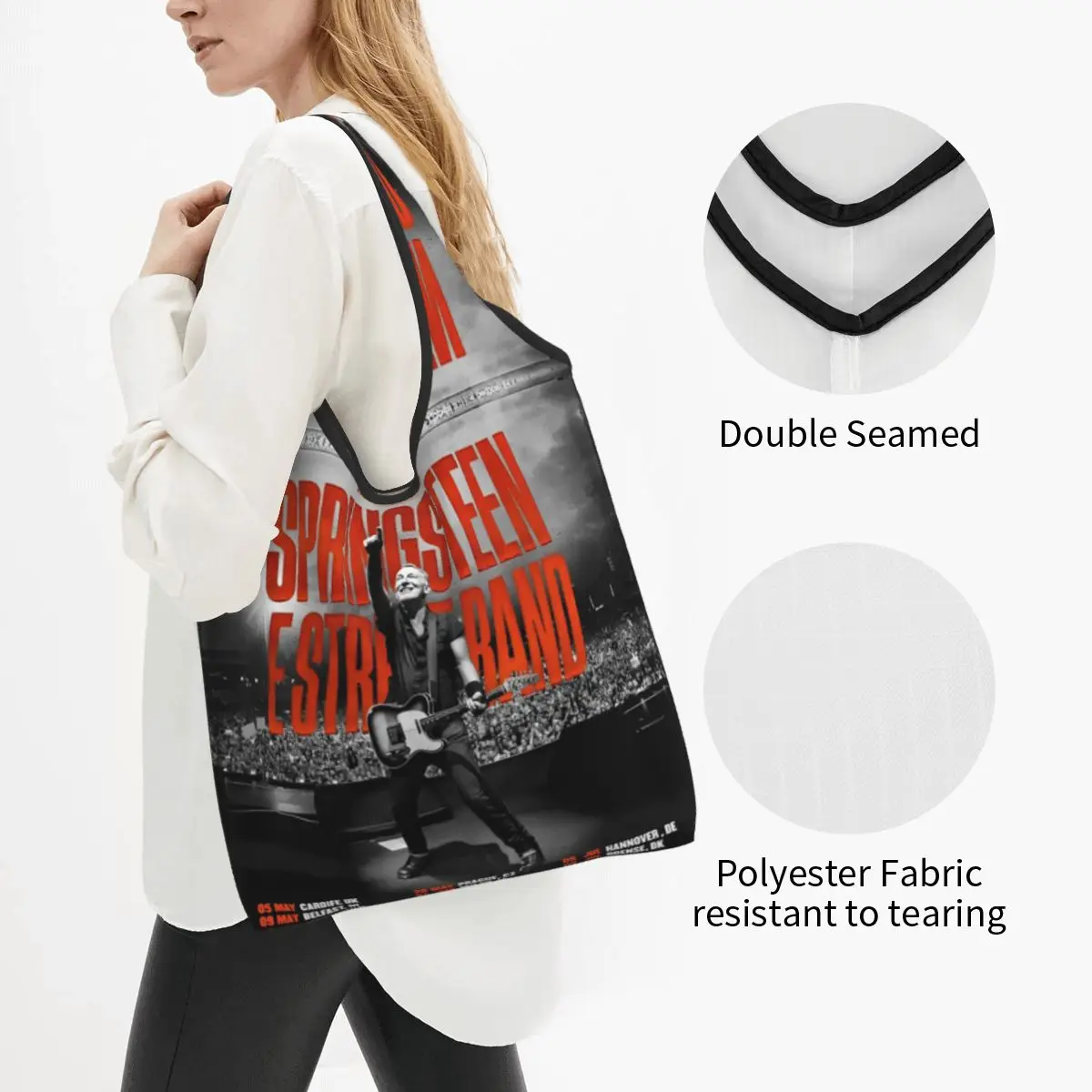 2024 Tour Bruce The E Street Band Springsteen Thunder Road Grocery Bags Heavy Duty Shopping Eco Bag Washable Lightweight