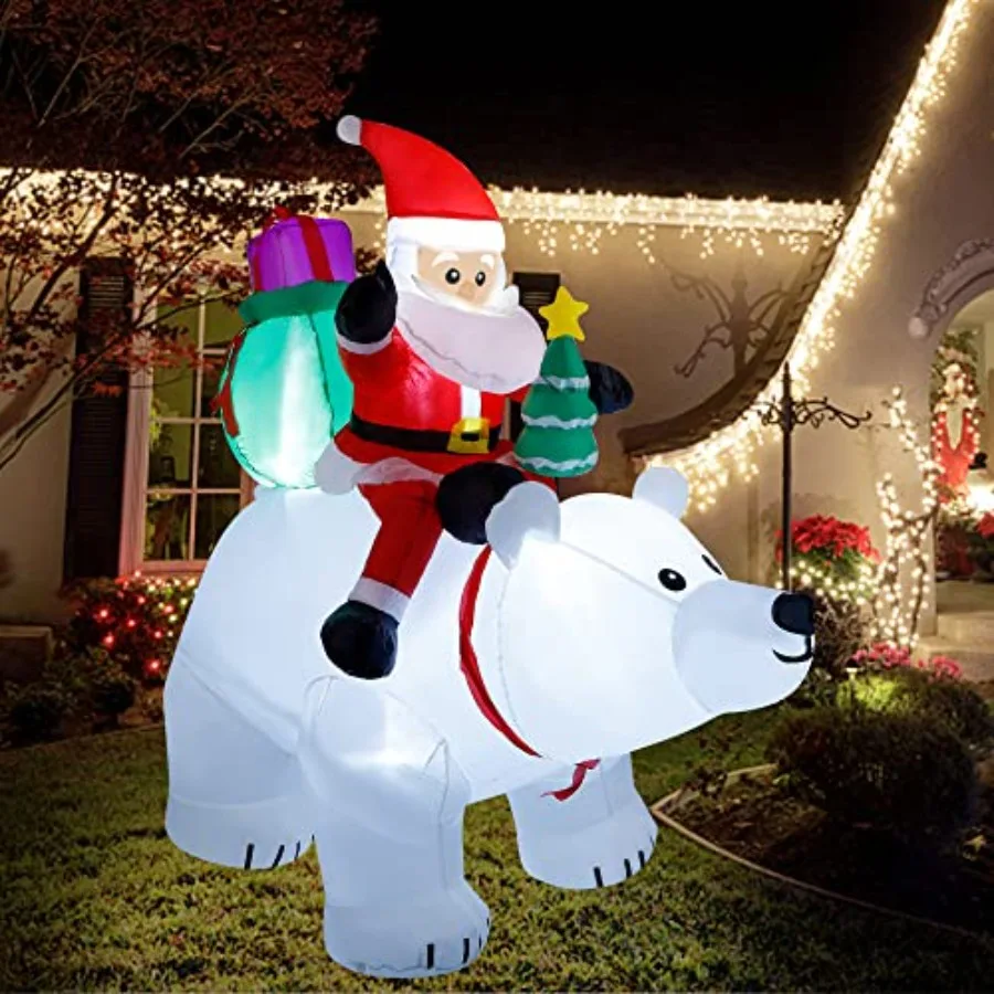 

6 Ft Christmas Inflatable Santa Claus with Polar Bear and Christmas Tree, Build-in LED Lights Blow up Xmas Inflatables Decorati
