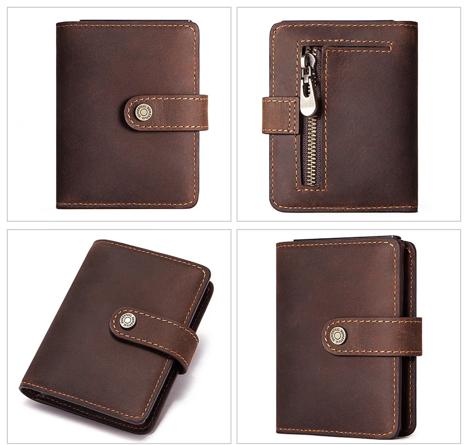 HUMERPAUL Crazy Horse Leder Herren-Geldbörse mit RFID-blockierendem Kartenhalter, Mini-Pop-Up-Geldbörsen aus Metall, Münzfach mit Reißverschluss für Herren – Detail 14