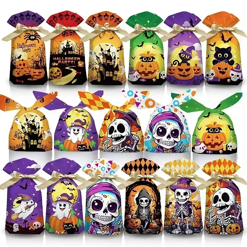 Hot Popular 50Pcs Halloween Candy Bags Plastic Bag Biscuits Cookies For Kids Halloween Party Diy Packaging Gift Decor Supplies