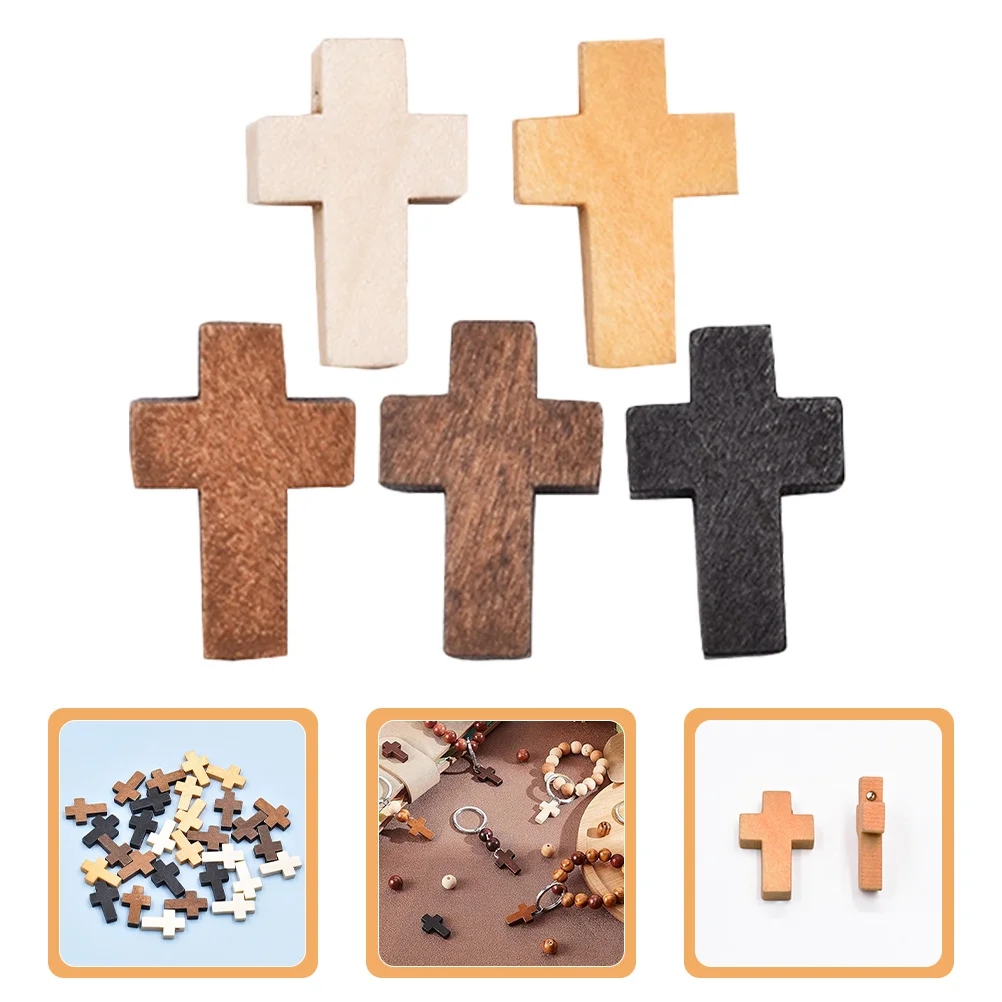 

100pcs Wooden Ornament Natural Wood Craft Decor For Home Office Bedroom Wall Art Small Cross Decoration Handmade Wood Cross