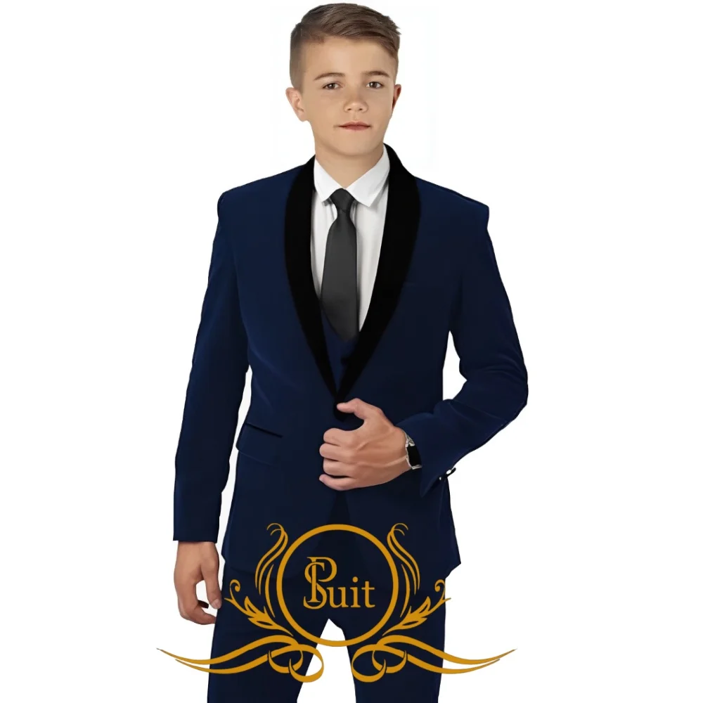 Velvet Boy's Suit 3 Piece Slim Fit Suits Set Formal Jacket Vest Pants Wedding Dinner Party Kids Tuxedo