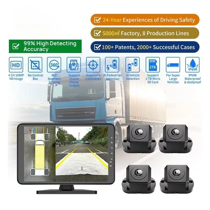 AlwayCare 1080P 4G BSD Intelligent 3D 360 Panoramic View Car Alarm System Split Screen for Fleet Management AHD Image