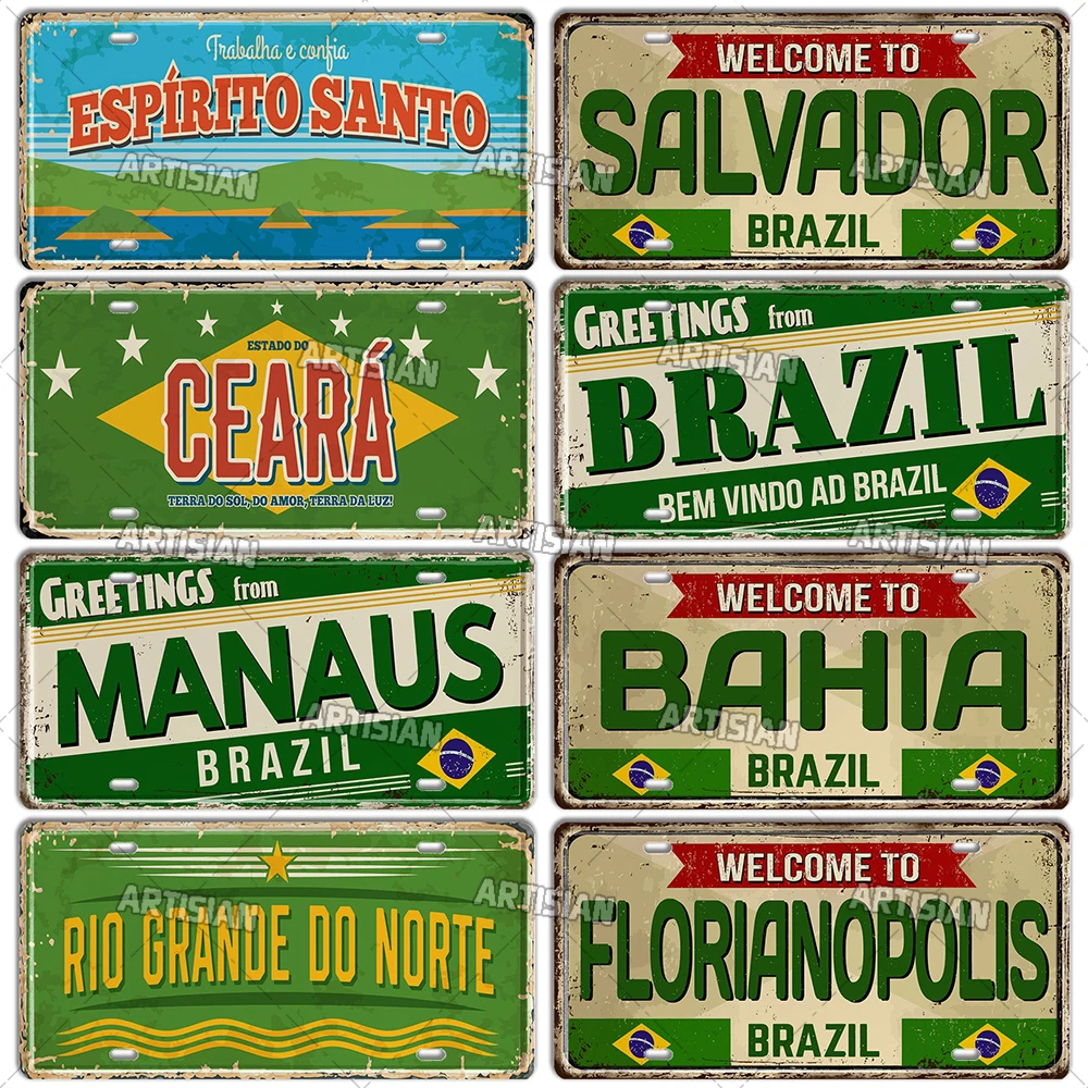 Artisian BRAZIL Landmark License Plate Rio De Janeiro Metal Sign City State Decorative Car Plate Wall Decor Garage Bar Pub Club