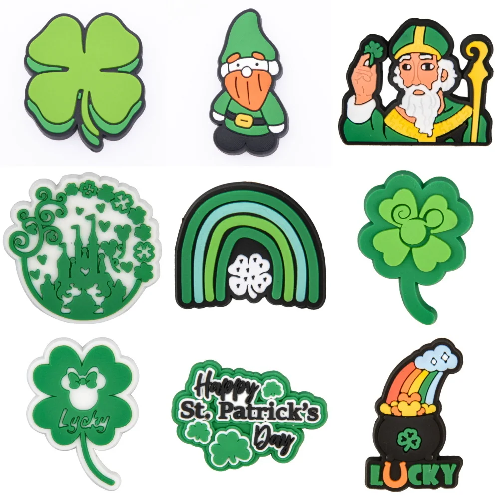 16pcs St. Patrick's Day Heart Kids Older Shoe Decoration Green Rainbow Shoe Charms Horror Skeleton For Party Favor