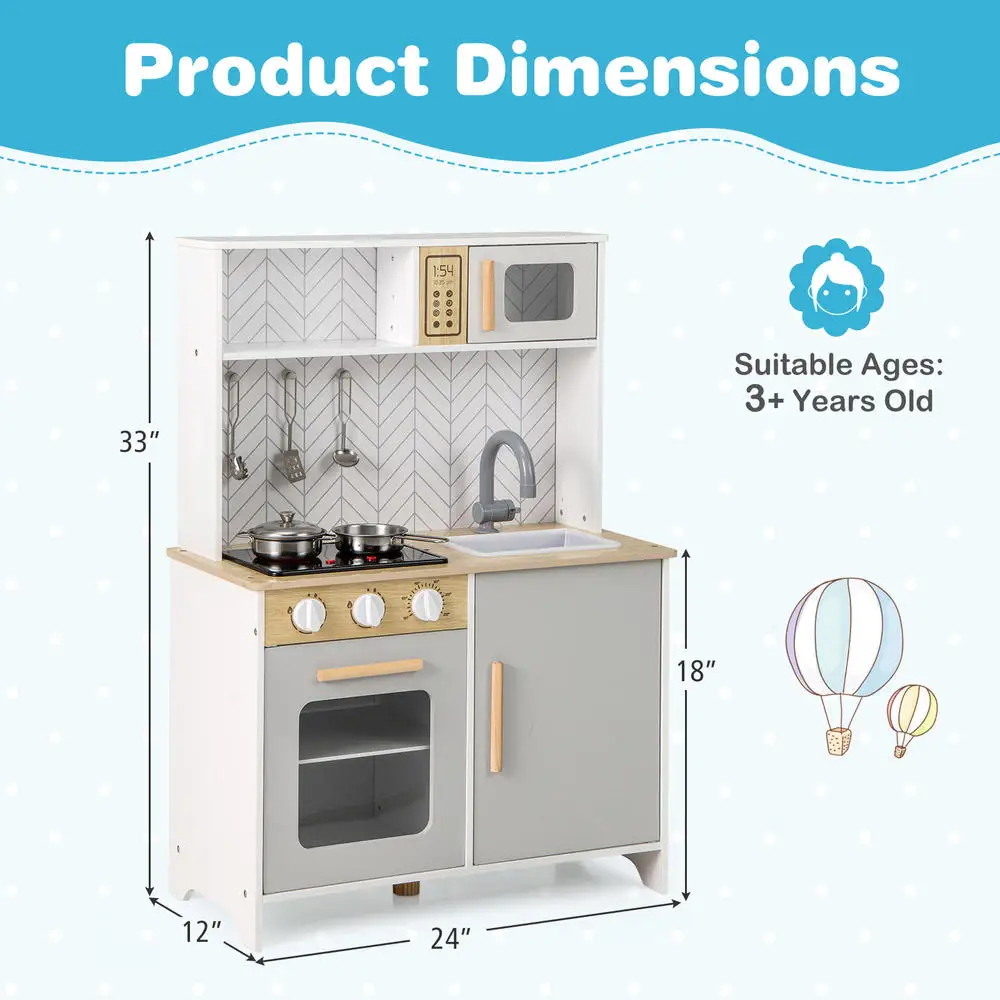 Kids Kitchen Playset With Lights Sounds Microwave Stoves Sink Oven And Cooking Accessories-White