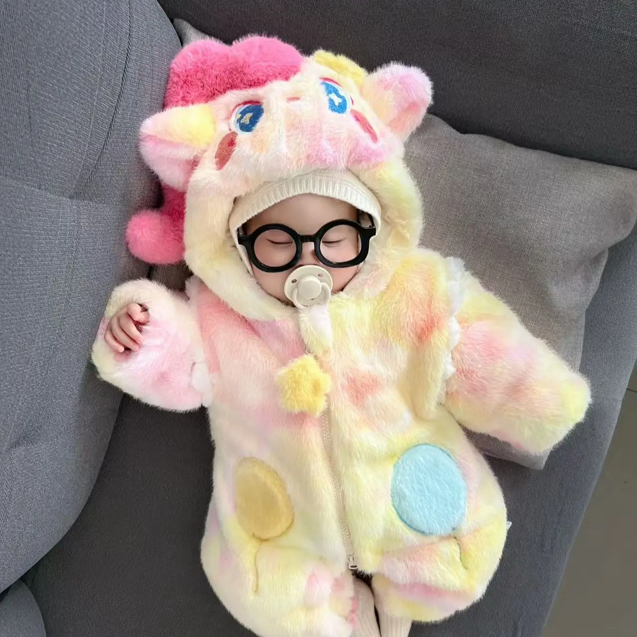 Baby Autumn Winter Clothes Warm and Thick Super Cute and Lovely Romper Baby Jumpsuit Colorful Velvet Jumpsuit