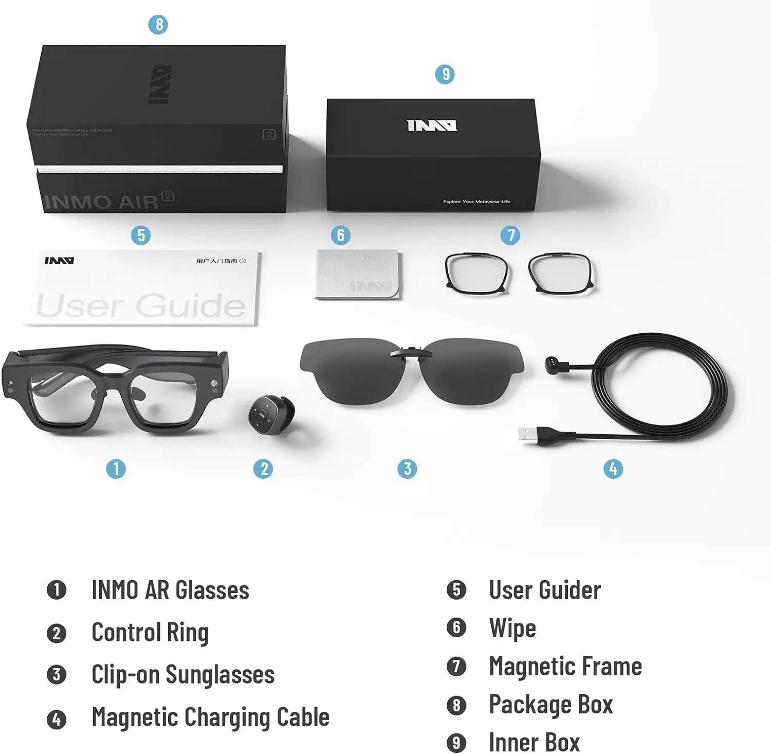 INMO-gafas inteligentes inalámbricas AIR 2 AR, lentes de realidad aumentada con cámara, 10 idiomas, traducción, navegación