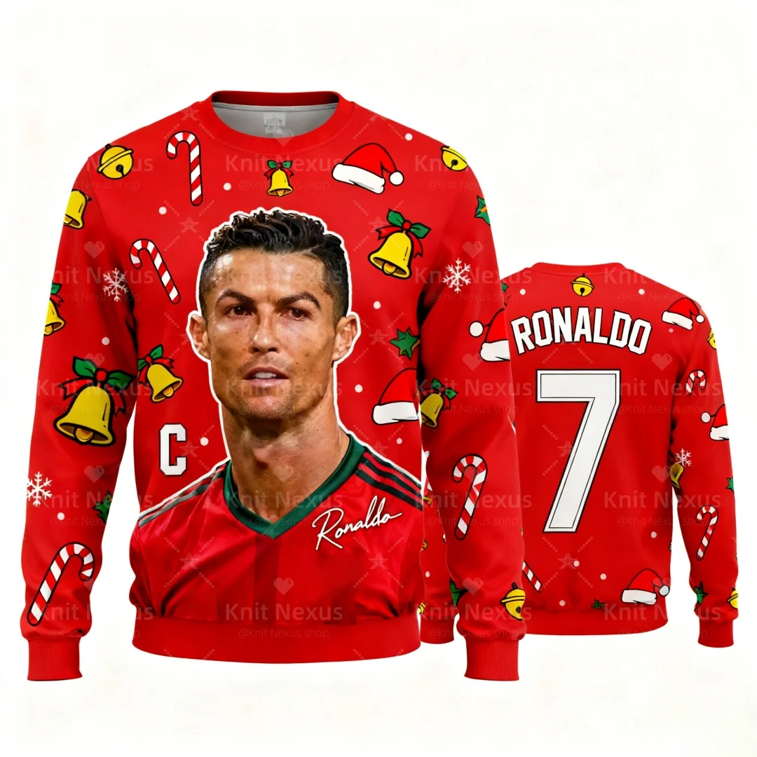 عيد الميلاد رونالدو مروحة تذكارية لكرة القدم بلوزات الخريف موضة الترفيه Y2K الأطفال هوديس الرجال المرأة بلوزات #2