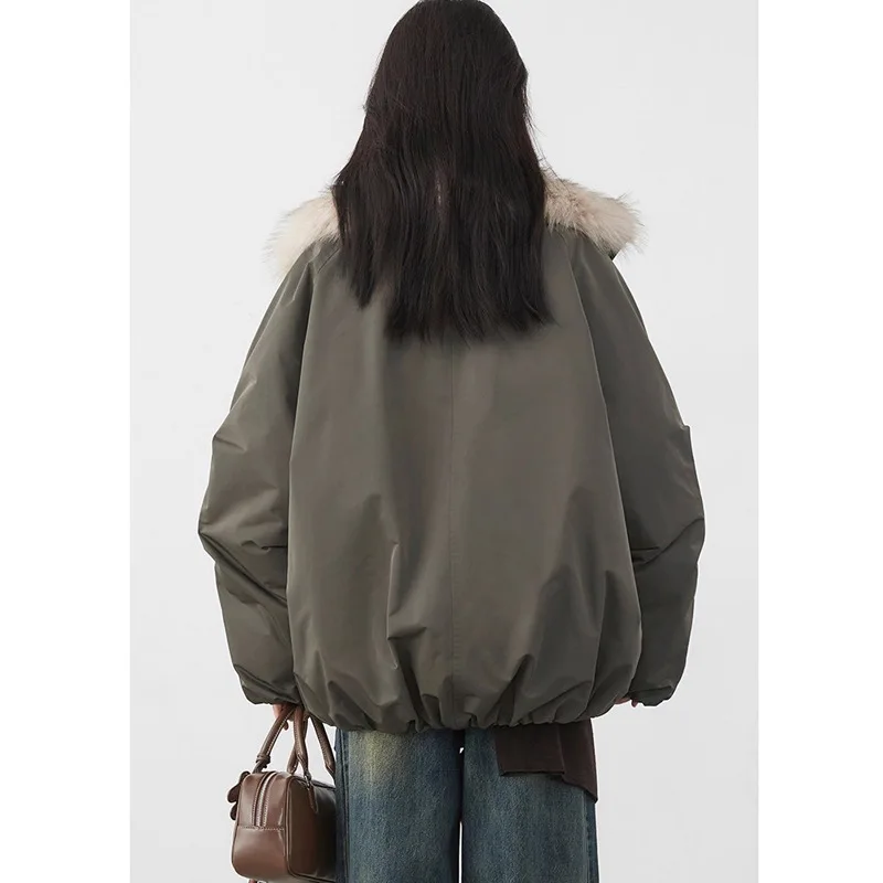 جديد الكورية المرأة أسفل معاطف فو الفراء طوق فضفاض عادية مقنع 90 بطة بيضاء أسفل الإناث أسفل سترة الخريف الشتاء