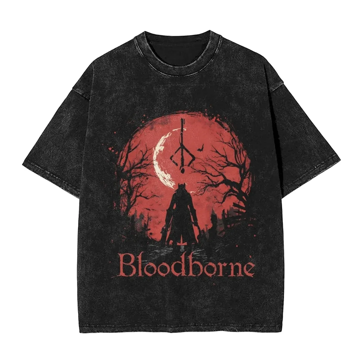 Hot Sale Action Role-playing Game Bloodborne Graphic Print T-Shirt Men Women Oversized Vintage Washed Cotton Top Summer New Tee
