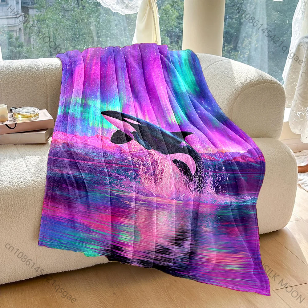 Orca breaching under vivid aurora Print Adult Children Warm Blankets Home Travel Car Soft Comfortable Suitable for all seasons