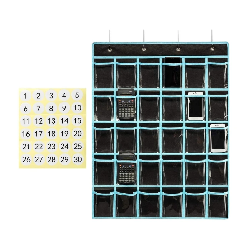 30 Pockets Classroom Phone Pocket Chart Classroom Wall Haning Pocket Chart for Phones Calculators Holders Dropship