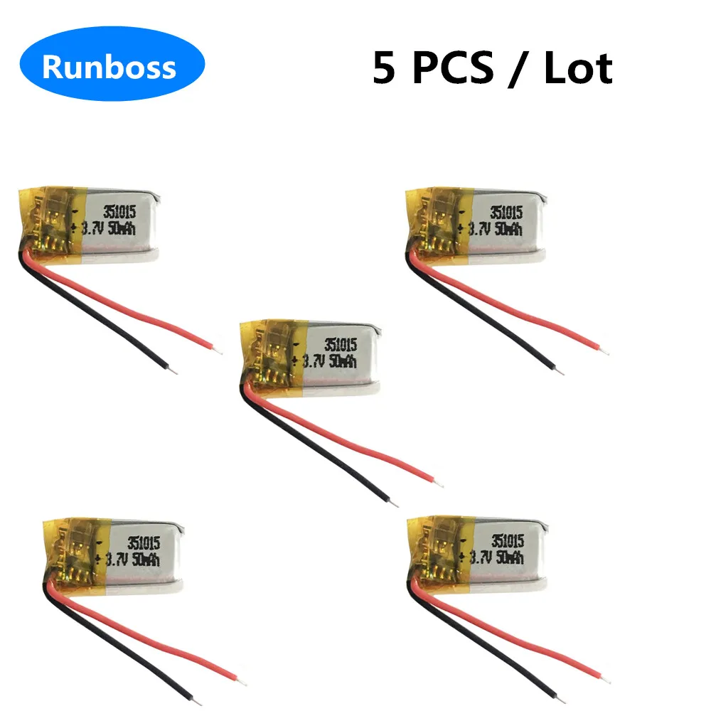 

5 шт. 3,7 в 50 мАч 351015 401015 литий-полимерный аккумулятор для ноутбука, принтера, Mp3 MP4 3D очков, Bluetooth наушников, записывающих игрушек