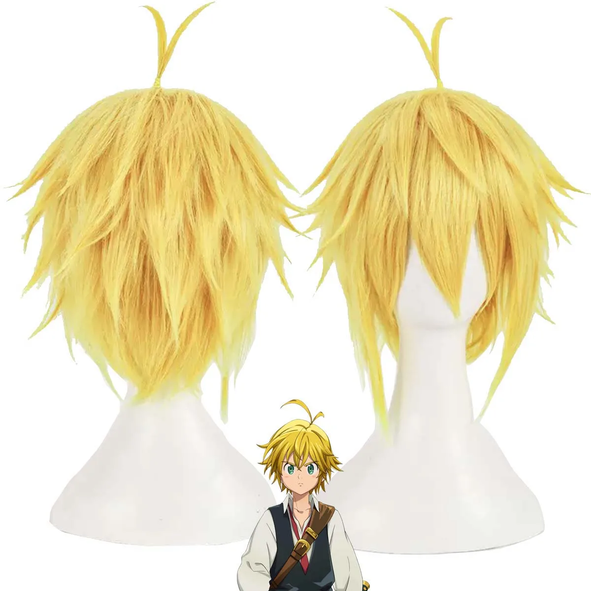 Perruque synthétique courte blonde résistante à la chaleur pour hommes, Anime Seven Deadly Sins Meliodas Cos