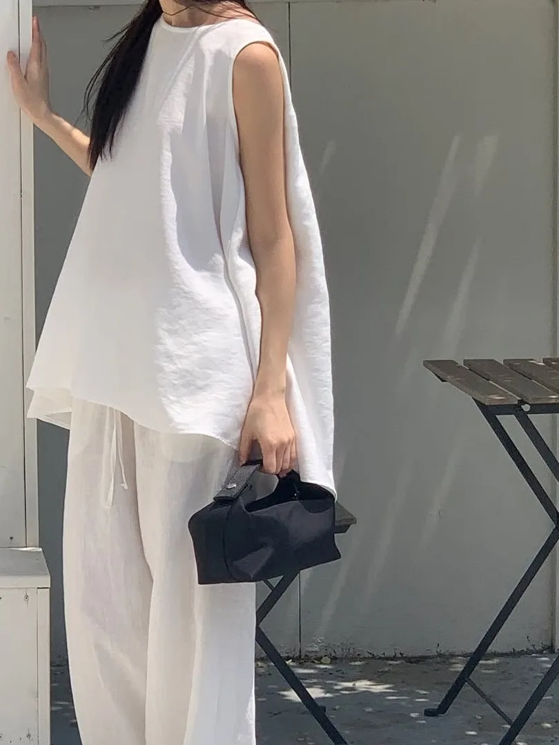 

Loose Svel Vest Women's Casual Sle Ba Knot Design Lazy Faion High End Feeling Button Bal Top Summer irt