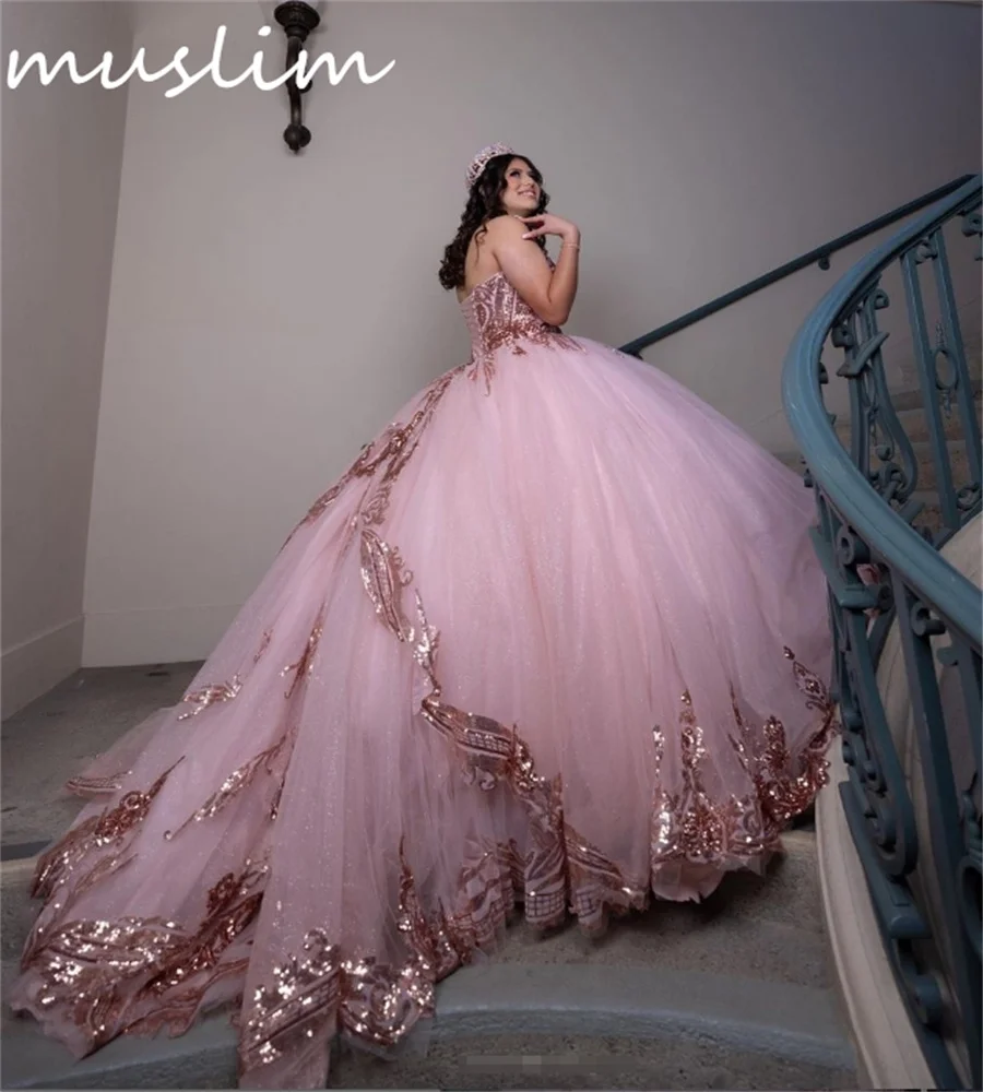 Sparkly Pink Quinceanera Dress With Sequin Elegant Debutante Vestidos De Xv 15 Años Ball Gown Fifteen Birthday Party Customized