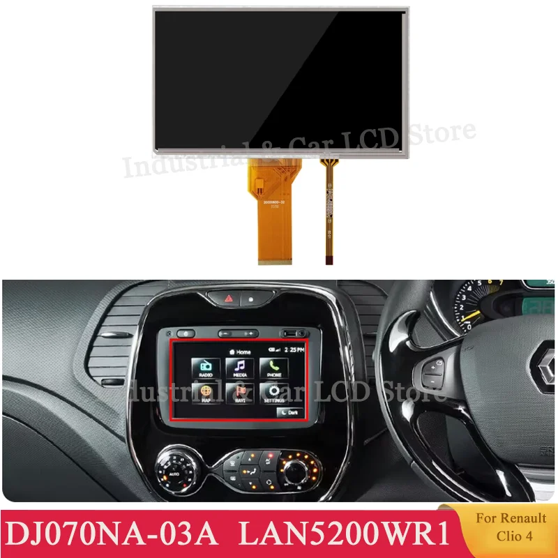 7 Inch LCD Display Screen DJ070NA-03A For RenaultClio 4 LAN5210WR1 LAN5200WR1 Media Navigation LCD With Touch Screen Replacement
