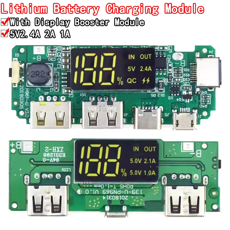 LED Dual USB 5V 2.4A Micro/Type-C USB Mobile Power Bank 18650 Charging Module Lithium Battery Charger Board Circuit Protection