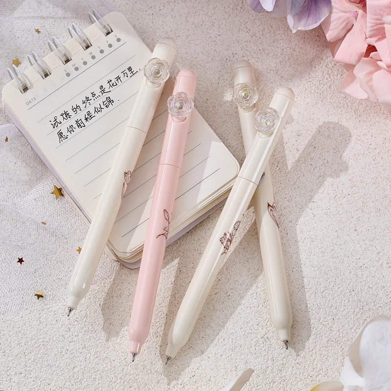 4 Teile/satz Blume Gel Stift 0,5 MM Quick Dry Gel Tinte Stift Für Studenten Kreative Drehen Schreiben Stift Schwarz Refill neutral Stift Schreibwaren – Detail 4
