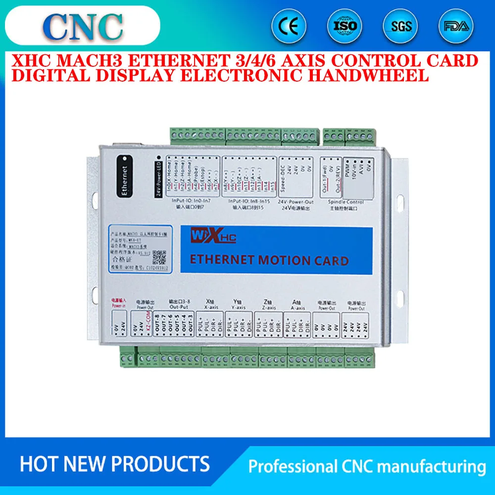 XHC Ethernet 3/4/6 Axis MACH3 CNC Kit Motion Control Card Frequency 2000KHZ Wired Electronic Handwheel Digital Display MPG