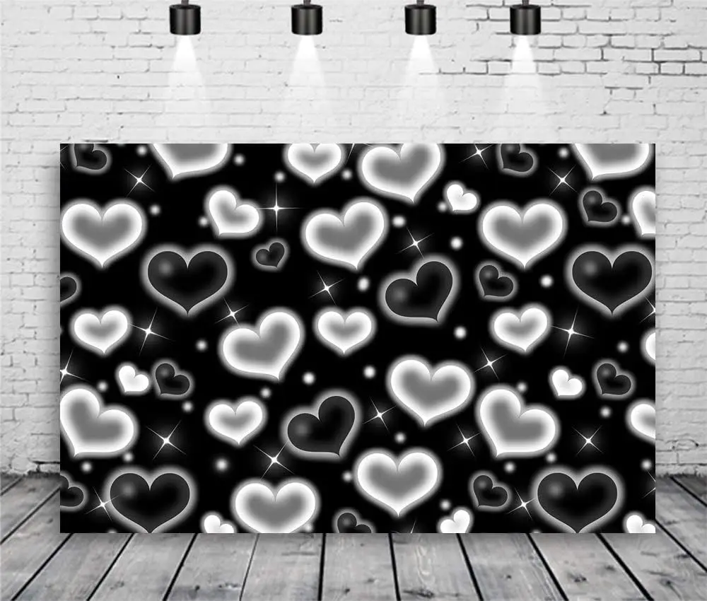 Black Heart Photo Backdrop 90s Backdrops for Photoshoot Valentine's Day Women Men Happy Birthday Photography Background Banner