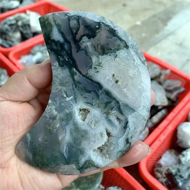 Natural Moss Agate Heart Bowl Carving Healing Gemstones, Home Office Decorations, Room Decor, 1PCS
