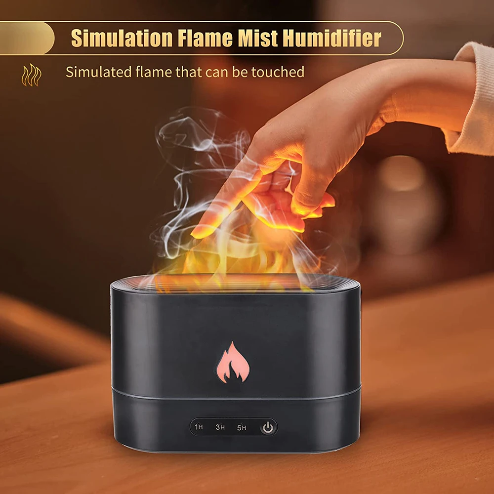 Mini 250ML Simulation Flame 2 Colors 3 Timing Modes Ultrasonic Aroma Essential Oil Diffuser Cool Mist Air Humidifier for Bedroom