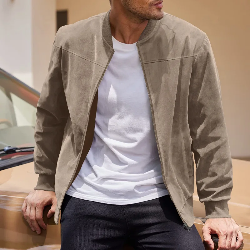 

New Fashion Solid Color Men's Zipper Jacket Casual Retro Long Sleeve Jacket Street Autumn/Winter Sports Style Top