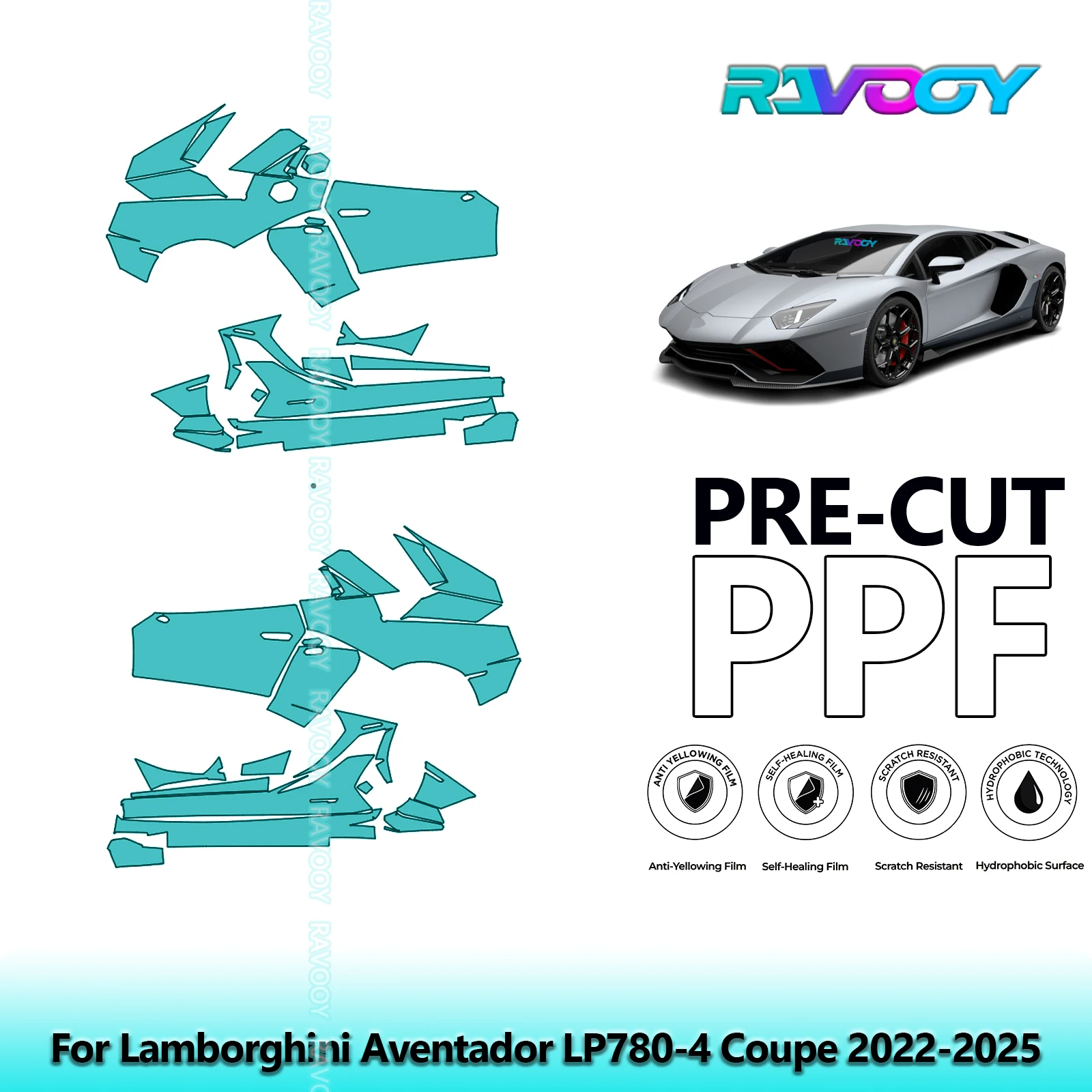 

For Lamborghini Aventador LP780-4 Coupe 2022-2025 8.5mil Pre-Cut PPF Door & A/B Pillar Kit TPU Paint Protection Film Set