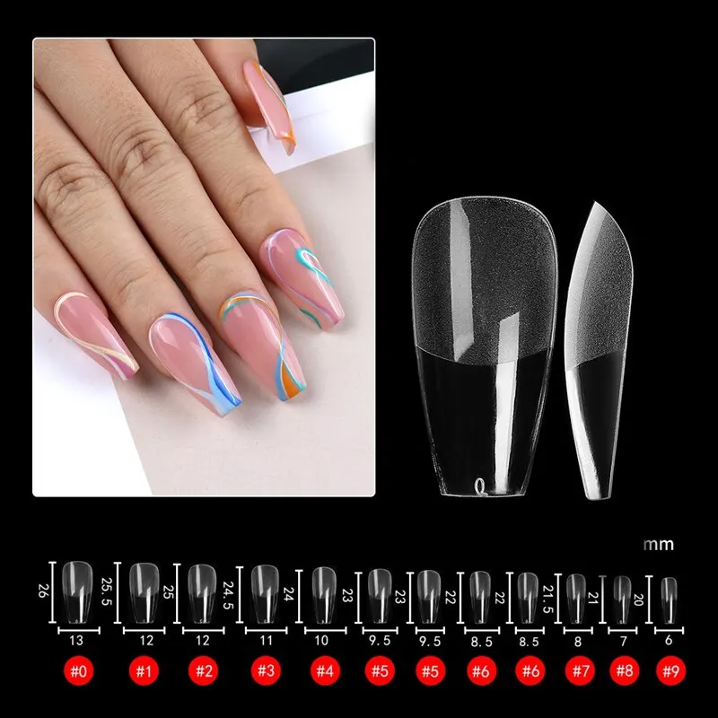 Press on False Nails Fake Nails Coffin Semi Frosted Full Cover Mid Length Nail Tips Art Accessories Tool For 240pcs Each Bag