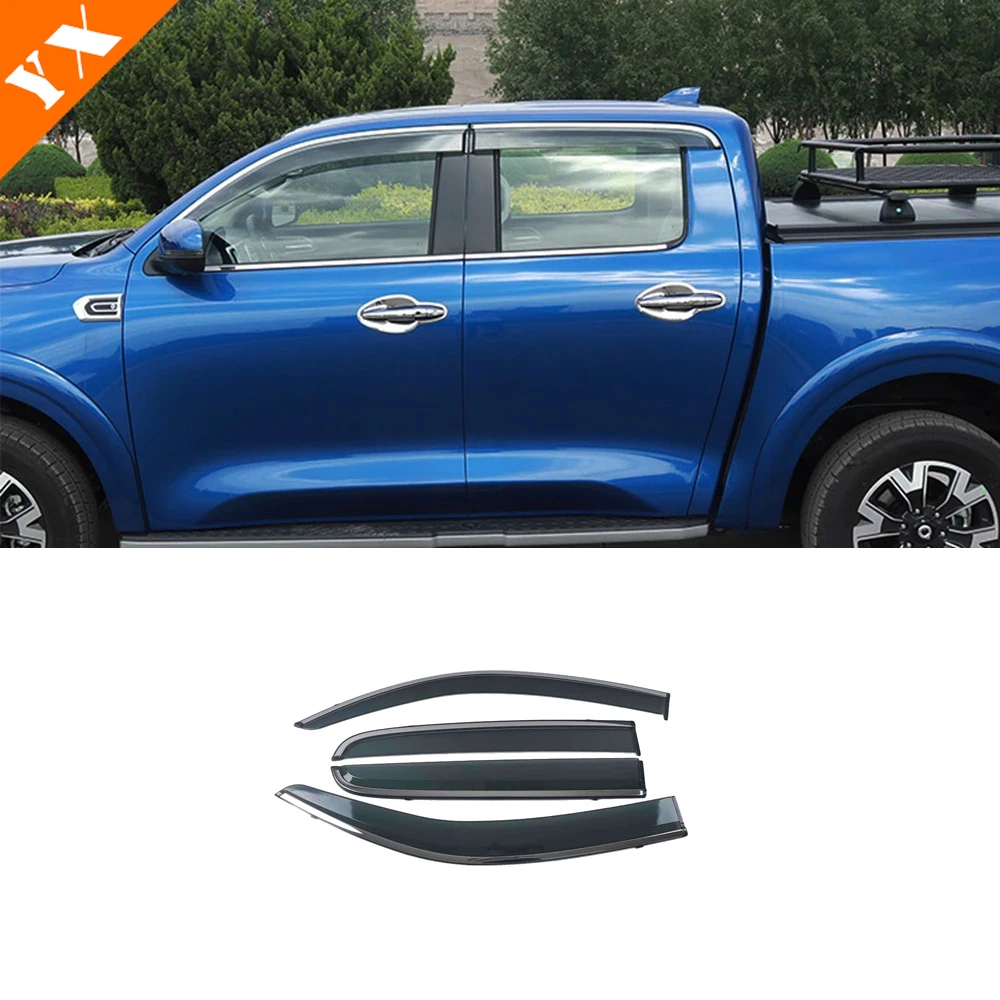 Chrome Look Trim Car Window Sunshade And Rain Cover Protector Sticker Cover Garnish For Great Wall Cannon GWM Poer Ute 2019-2022