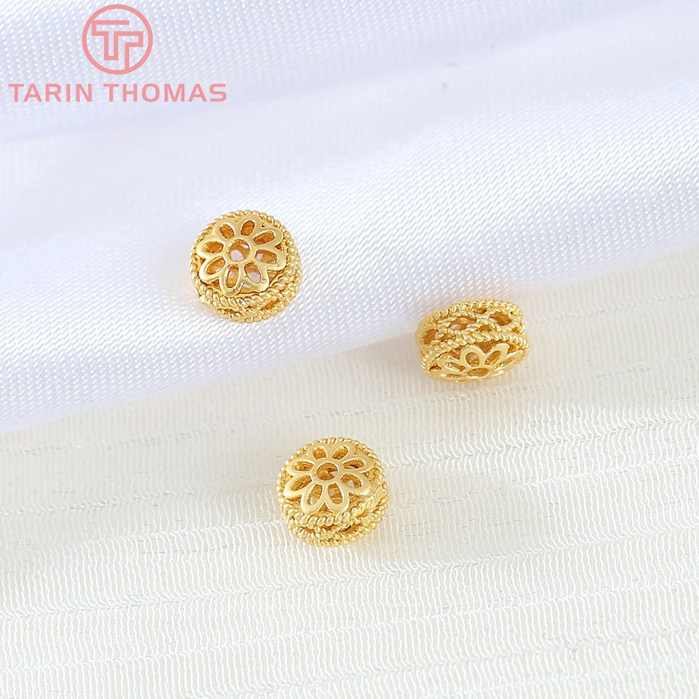 (5159) 6PCS 2x4MM 3x6MM 24K Gold Color Brass Round Hollow Spacer Beads Bracelet Beads High Quality Diy Jewelry Accessories