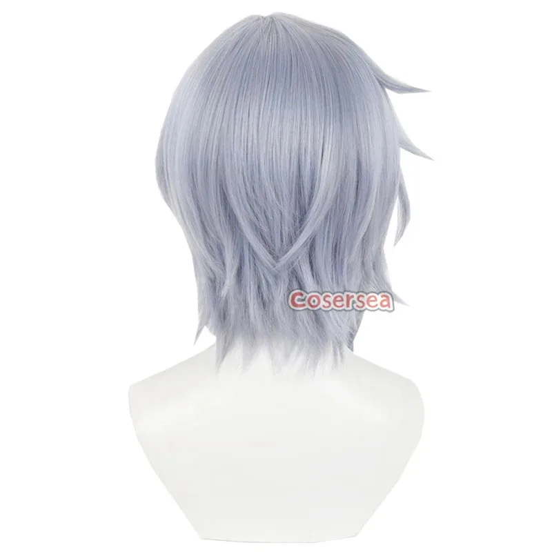 Cosersea Moze 코스프레 가발 게임 Honkai: 스타 레일 Moze 35cm 짧은 스트레이트 그레이 파티 남성 코스 가발 합성 머리 내열성