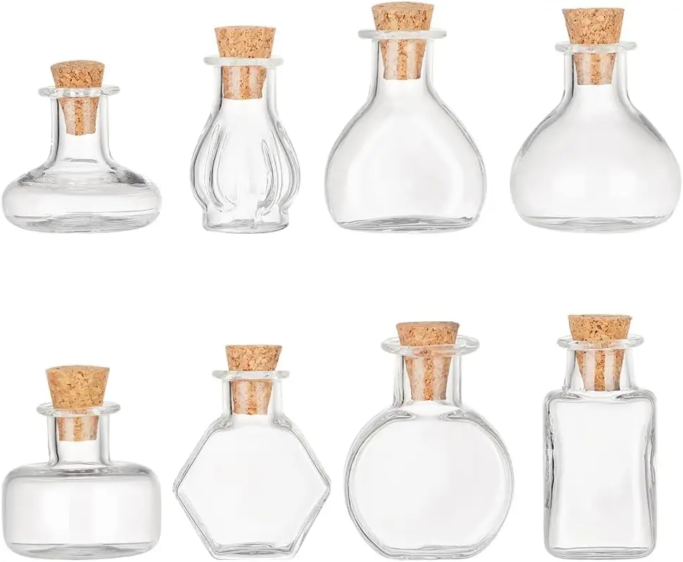 8 Style Mini Glass Bottles Clear Glass Jars Empty Wishing Bottles with Cork Stoppers Tiny Drifting Bottle Spell Jars