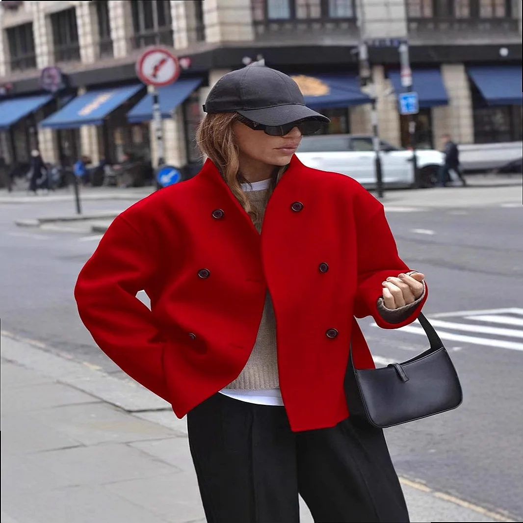 Double Breasted Wool Coat Women Casual Trench Coats Spring Autumn Outerwear Jacket Overcoat