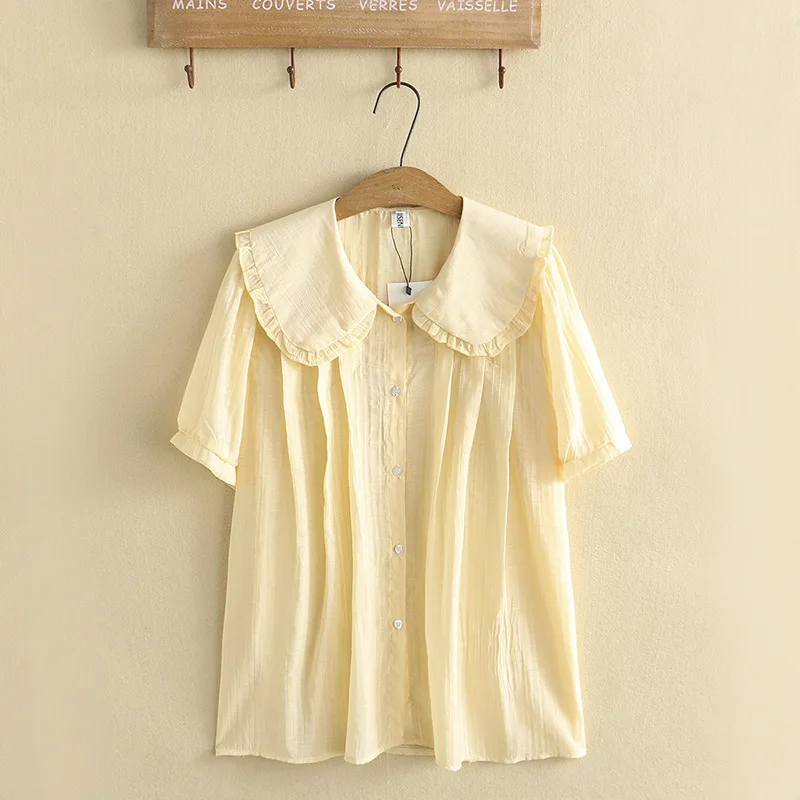 Chemisier blanc en coton à manches courtes pour femme, chemise mignonne, grande taille, 3XL, 4XL, 5XL, 6XL, été, nouveau, 2022