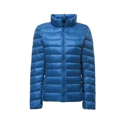 Feminino curto fino ajuste puffer jaqueta 2023 nova primavera gola ultra leve portátil à prova de vento pato branco para baixo casaco