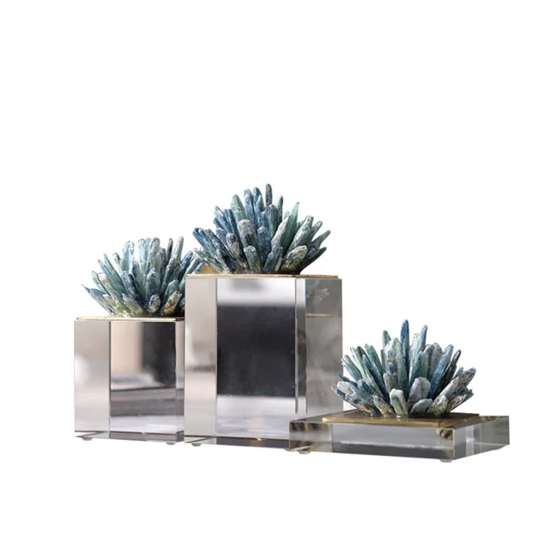 

Living Room Furnishings Desk Decoration Creative Artwork Crystal Flower Crafts Marble Base Sculpture Modern Design Ornaments