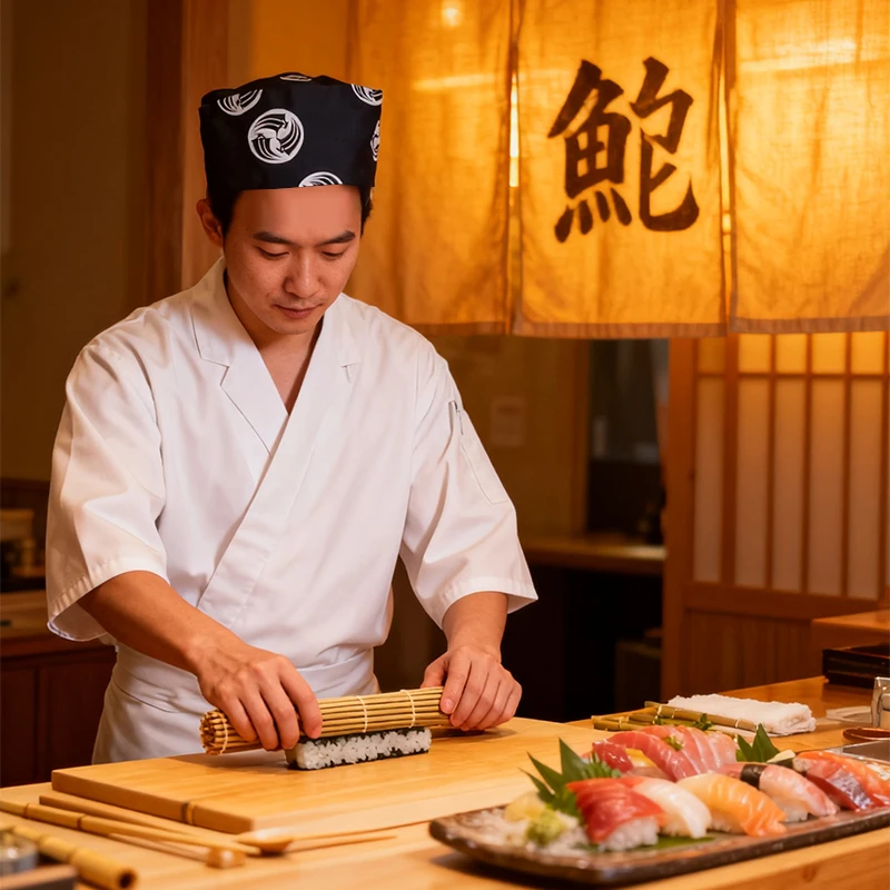 قبعة الطاهي للمطبخ على الطراز الياباني Izakaya Sushi Restaurant Chef Cap للجنسين قابلة للتنفس لتقديم الطعام في الفنادق والنادل قبعة العمل