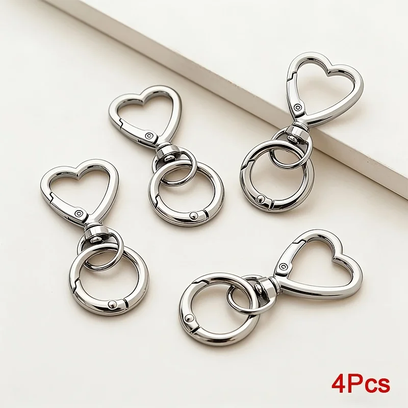 4Pcs Gold, silver, and black heart-shaped metal keychains are used forDIYKeychain with a rotating clasp，Lanyard making，Wallet ma