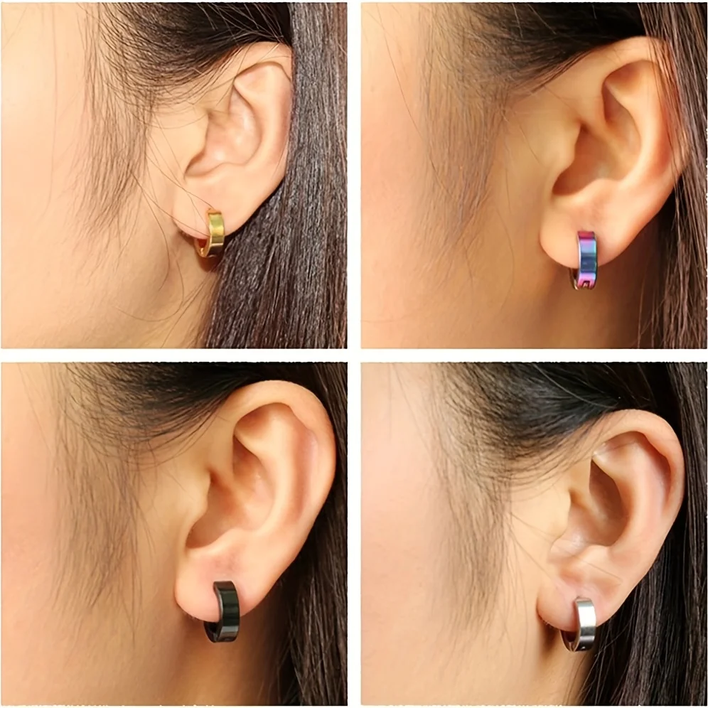 1 pair Women\'s Men\'s Fashionable Stainless Steel Buckle Hoop Earrings Stylish Unisex Punk Piercing Ear Jewelry for Daily Wear